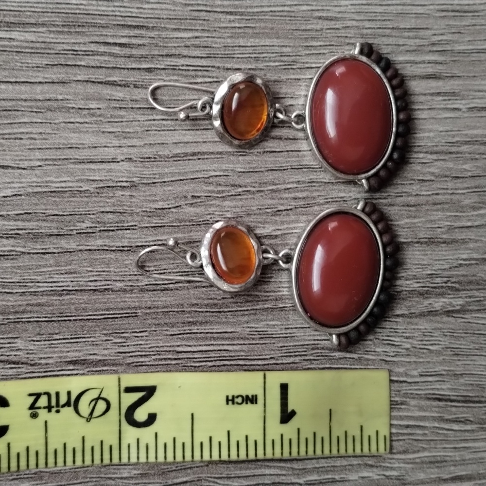 NRT Earth Tone Autumn Cabochon Earrings Fall Harvest Jewelry Amber Cinnamon Boho
